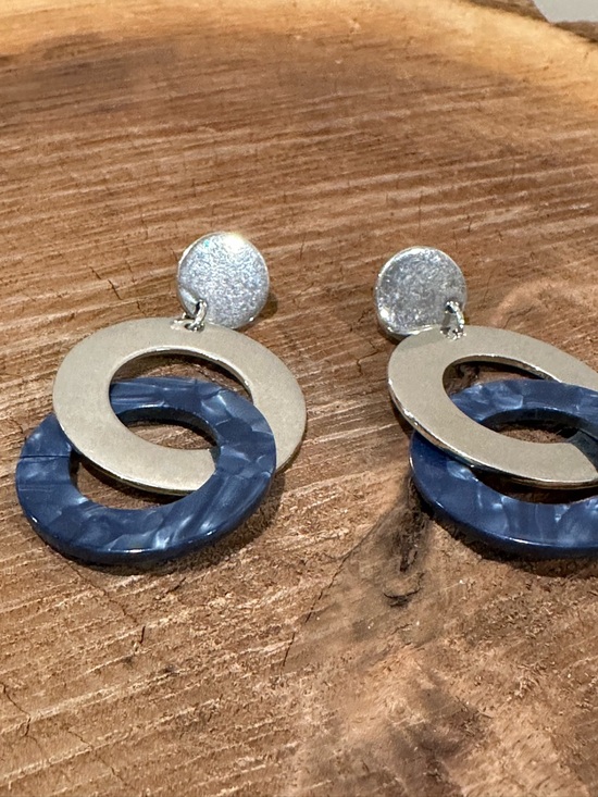 Jewelry - Silver and Navy Blue Interlocking Hoop Drop Earrings - Women Jewelry